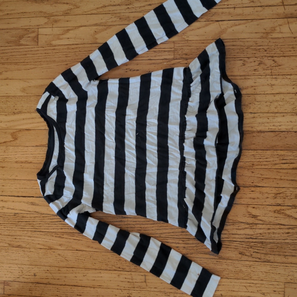 Ann Taylor loft striped b/w long sleeve ruffle linen shirt - small